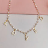 Personalised Pearl Name Necklace with 9mm Zircon Letter Dangle