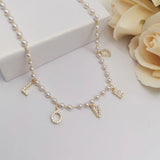 Personalised Pearl Name Necklace with 9mm Zircon Letter Dangle