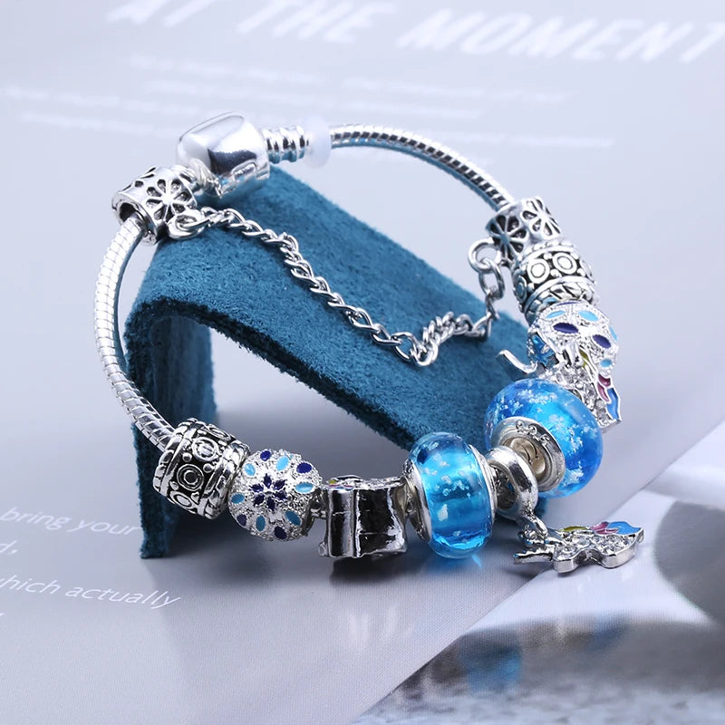 Crystal Unicorn Charm Bracelet Silver Luminous Beads Bracelet