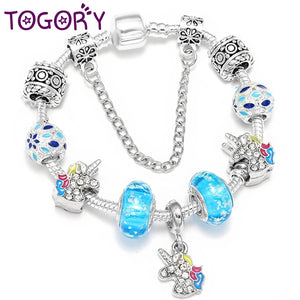 Crystal Unicorn Charm Bracelet Silver Luminous Beads Bracelet