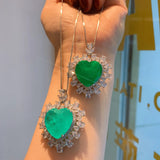Heart Pendant Necklace Green Gem Jewelry Wedding Party