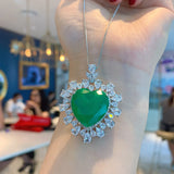 Heart Pendant Necklace Green Gem Jewelry Wedding Party