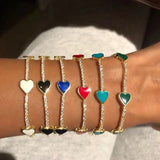 Enamel Heart Charm CZ Tennis Chain Bracelet Bangle For Lover Women