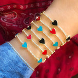 Enamel Heart Charm CZ Tennis Chain Bracelet Bangle For Lover Women