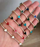 Enamel Heart Charm CZ Tennis Chain Bracelet Bangle For Lover Women