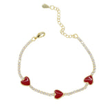 Enamel Heart Charm CZ Tennis Chain Bracelet Bangle For Lover Women