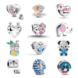 DIY Women Jewelry Juice Cross Pink Heart Elephant Bead Silver 925 Bracelet