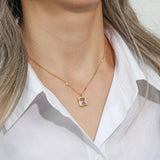 Sequin Chain Pink Zircon Stone Pendant Necklace