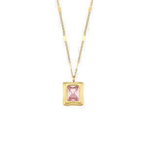 Sequin Chain Pink Zircon Stone Pendant Necklace