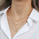 Sequin Chain Pink Zircon Stone Pendant Necklace