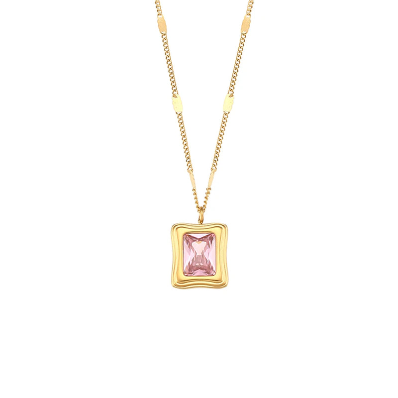 Sequin Chain Pink Zircon Stone Pendant Necklace