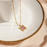 Sequin Chain Pink Zircon Stone Pendant Necklace
