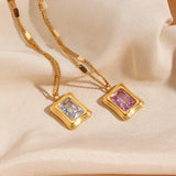 Sequin Chain Pink Zircon Stone Pendant Necklace