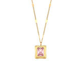 Sequin Chain Pink Zircon Stone Pendant Necklace