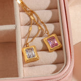 Sequin Chain Pink Zircon Stone Pendant Necklace