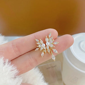 Asymmetrical Flowers Earrings Zirconia Stud Wedding Jewelry