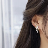 Asymmetrical Flowers Earrings Zirconia Stud Wedding Jewelry