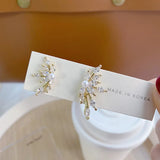 Asymmetrical Flowers Earrings Zirconia Stud Wedding Jewelry