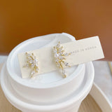 Asymmetrical Flowers Earrings Zirconia Stud Wedding Jewelry