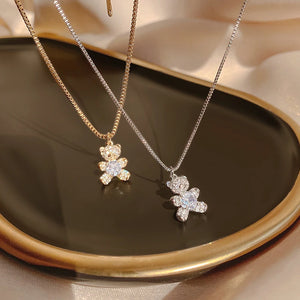 CZ Tiny Bear Necklace Micro Inlaid Zircon Clavicle Chain Gift