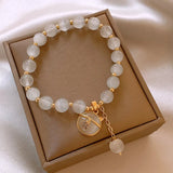 Coin Cat Pendant Opals Beaded Charm Bracelet Jewelry For Women
