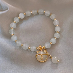 Coin Cat Pendant Opals Beaded Charm Bracelet Jewelry For Women