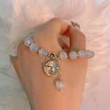 Coin Cat Pendant Opals Beaded Charm Bracelet Jewelry For Women