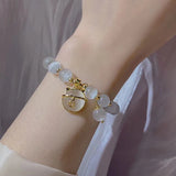 Coin Cat Pendant Opals Beaded Charm Bracelet Jewelry For Women