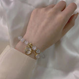 Coin Cat Pendant Opals Beaded Charm Bracelet Jewelry For Women