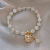 Coin Cat Pendant Opals Beaded Charm Bracelet Jewelry For Women