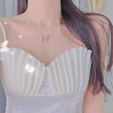 Butterfly Charm Pendant Necklace 14K Plated Chain Pearl Beads