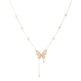 Butterfly Charm Pendant Necklace 14K Plated Chain Pearl Beads