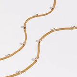 Zircon Stone Herringbone Chain Choker Necklace Stainless Steel 18K