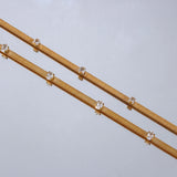 Zircon Stone Herringbone Chain Choker Necklace Stainless Steel 18K