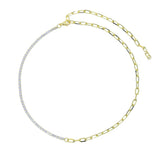 European Women Jewelry 2-Tone CZ Tennis & Paper Clip Necklace