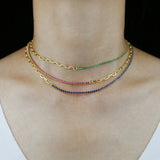 European Women Jewelry 2-Tone CZ Tennis & Paper Clip Necklace