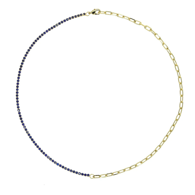 European Women Jewelry 2-Tone CZ Tennis & Paper Clip Necklace