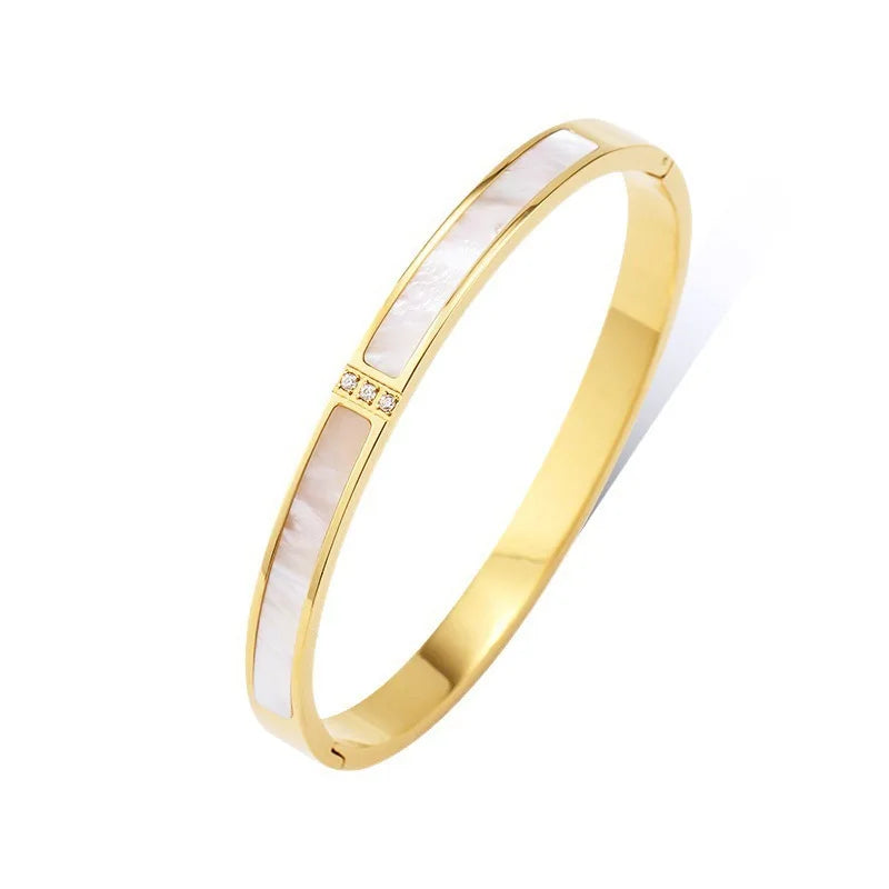 Stainless Steel Bracelet Plated Inlaid Fritillaria Bangle for Women
