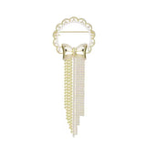 Metal Bow Chain Tassel Brooches Women's Suit Dress Pin Accessories
