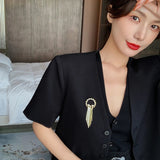 Metal Bow Chain Tassel Brooches Women's Suit Dress Pin Accessories