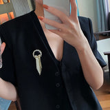 Metal Bow Chain Tassel Brooches Women's Suit Dress Pin Accessories