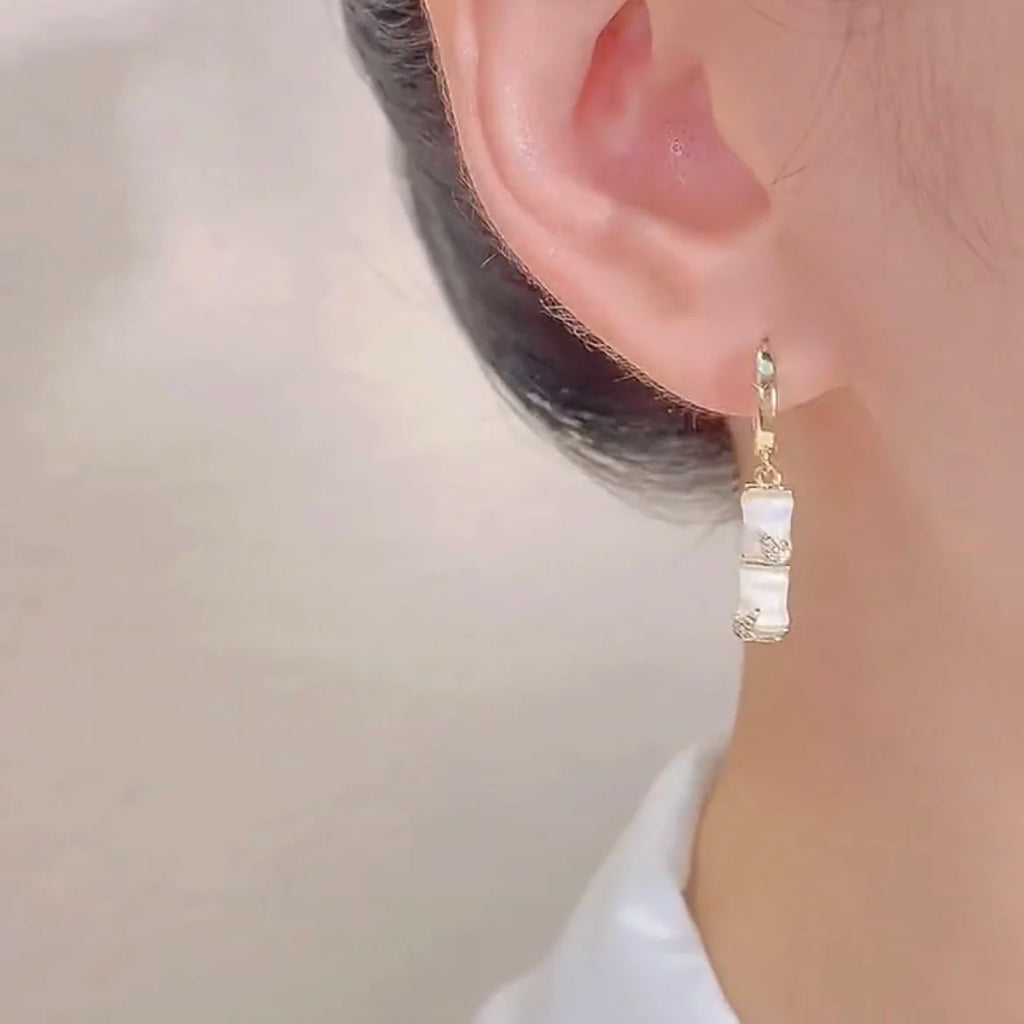 Opals Stone Bamboo Shaped Pendant Earrings Womens Accessories