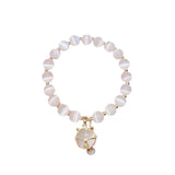 Opal Beaded Charm Bracelet with Cat Pendant - Woman's Jewelry