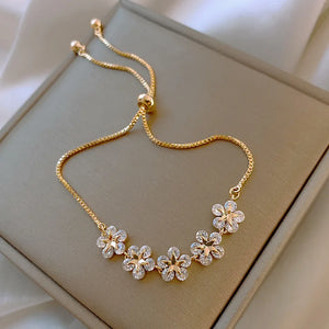 CZ Flowers Pendant Charm Bracelet Metal Floral Wedding Jewelry