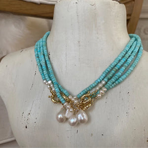 Natural Turquoise Freshwater Pearl Pendant Necklace Fine Jewelry