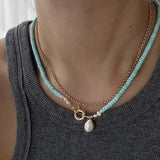 Natural Turquoise Freshwater Pearl Pendant Necklace Fine Jewelry