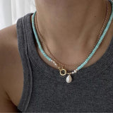 Natural Turquoise Freshwater Pearl Pendant Necklace Fine Jewelry