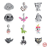 Dinosaur Spider Bead Dog Dangle Charms Bracelet 925 Silver Jewelry