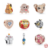 925 Silver Sterling Bead Dog Rose Skull Cake Butterfly Charms Bracelet Jewelry