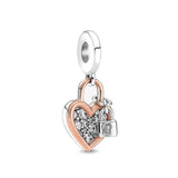 Sterling Silver 925 Rose Heart Padlock Bead for Charms Bracelet Jewelry